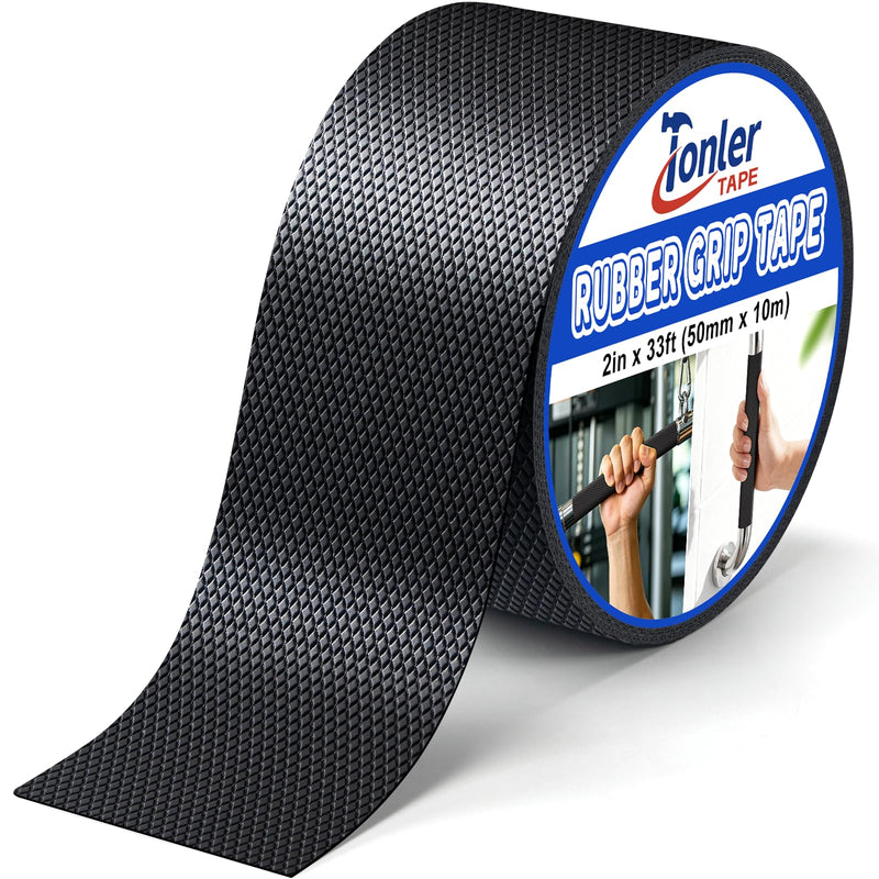 Black Rubber Grip Tape 2in x 33ft Ultra-Thin Ultra Strong Adhesive Anti-Slip Textured Tape, Waterproof Heat Resistant Wear-Resistant Non-Slip Cushion Pad for Handlec 2in×33ft