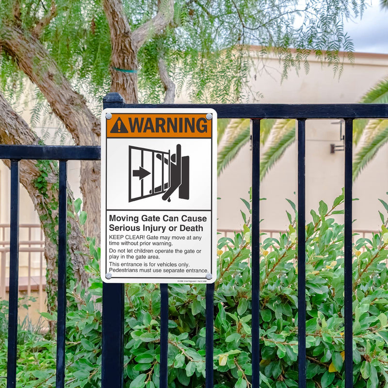 SmartSign 18 x 12 inch “Warning - Moving Gate Can Cause Injury Or Death” Metal Sign, 63 mil Laminated Rustproof Aluminum, Black, White and Orange, Made in USA Black/Orange/White-12" x 18" Aluminum