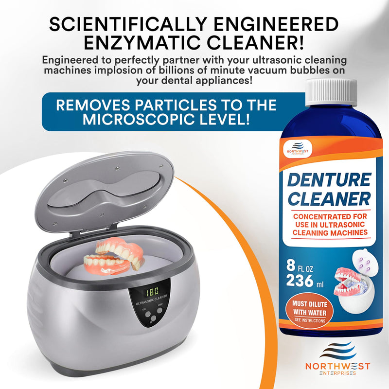 Ultrasonic Denture Cleaner - Denture Cleaner for All Types of Dentures - Denture Cleaning Solution Removes Stains, Plaque, Grime, and Build-up (16 Ounces) 16 Ounce