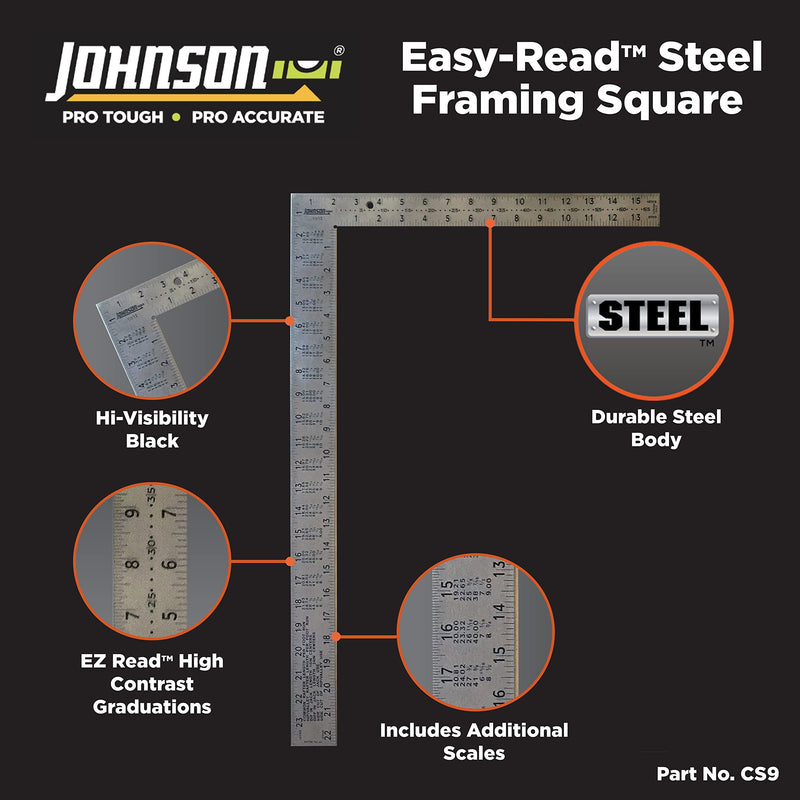 [Australia - AusPower] - WORKPRO 3-Piece Spirit Level Set, 9"(Magnetic), 16"(Non-magnetic), 24"(Non-magnetic) & Johnson 16" x 24" Steel Framing Square 