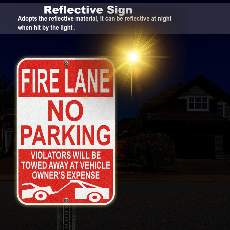 Fire Lane No Parking Sign, 12 x 18 Inches, Reflective, Weather-Resistant, Pack of 2 red and white-12"x18" - 1Pack