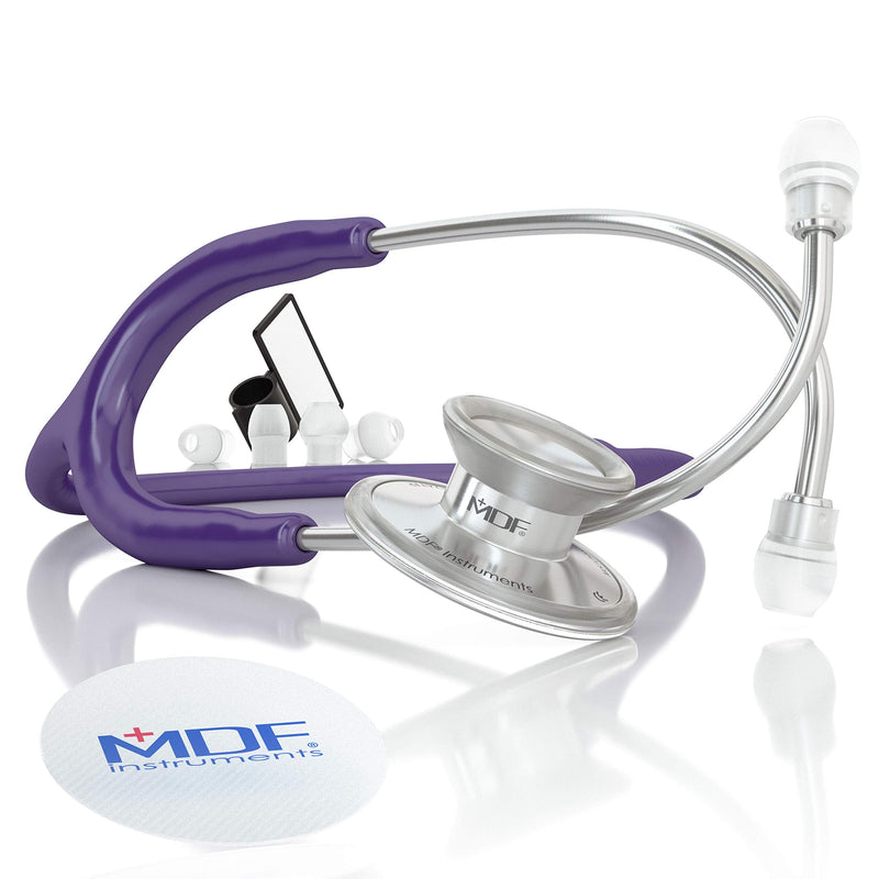 [Australia - AusPower] - MDF Instruments Acoustica Lightweight Stethoscope for Doctors, Nurses, Students, Silver/Purple tube + MDF LUMiNiX Illuminator Medical Professional Diagnostic Penlight 