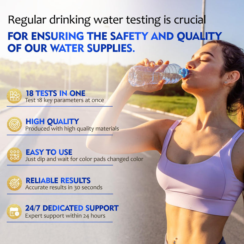 125 ct Drinking Water Test Strips - Home, Well Water Testing Kit for Lead, Hardness, Iron, Copper, Heavy Metals, Chlorine, Nitrate Blue