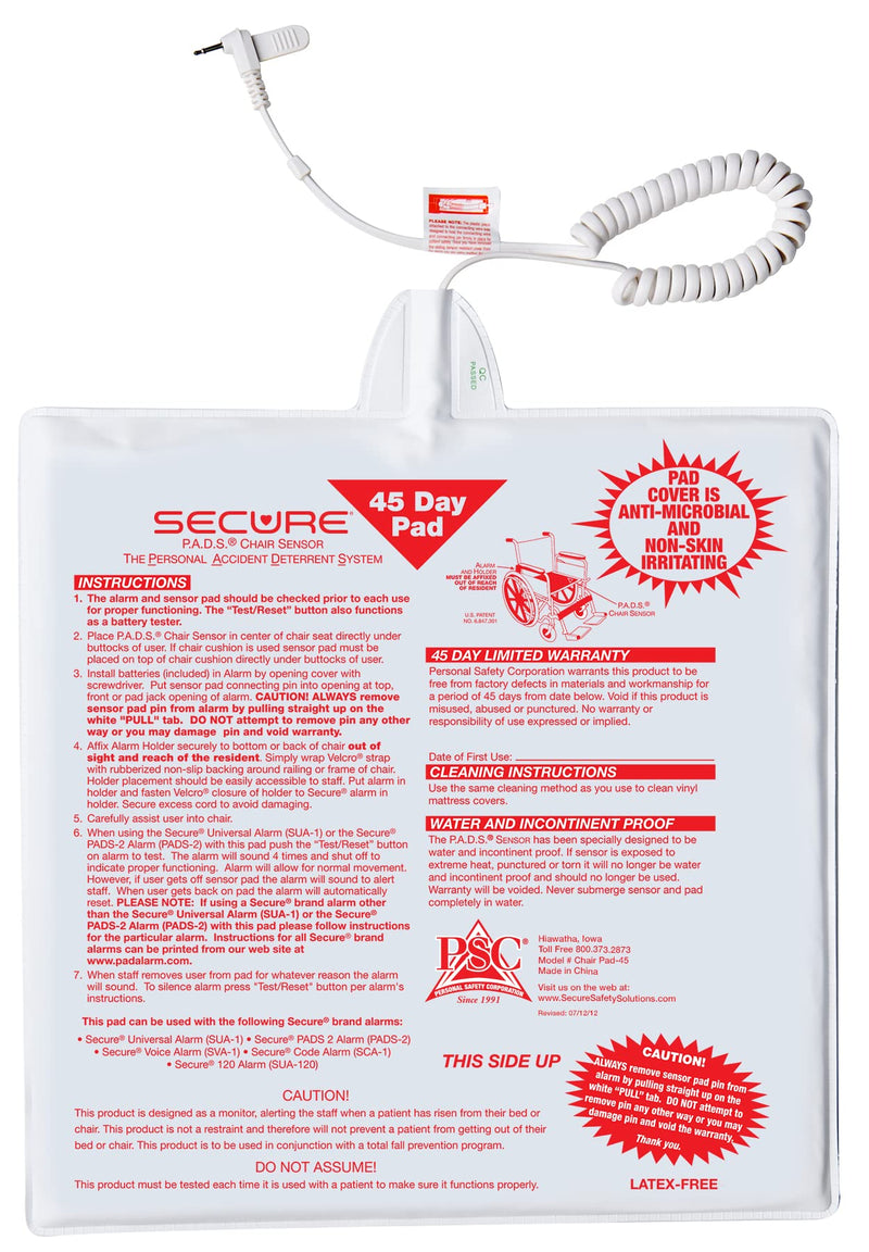 [Australia - AusPower] - 45CSET-1 Chair Exit Alarm for Seniors by Secure Safety Solutions - 12"x12" Sensor Pad, 80 dB Alarm Monitor w/Holder - Chair Alarms and Fall Prevention for Elderly Dementia Patient - Batteries Included 