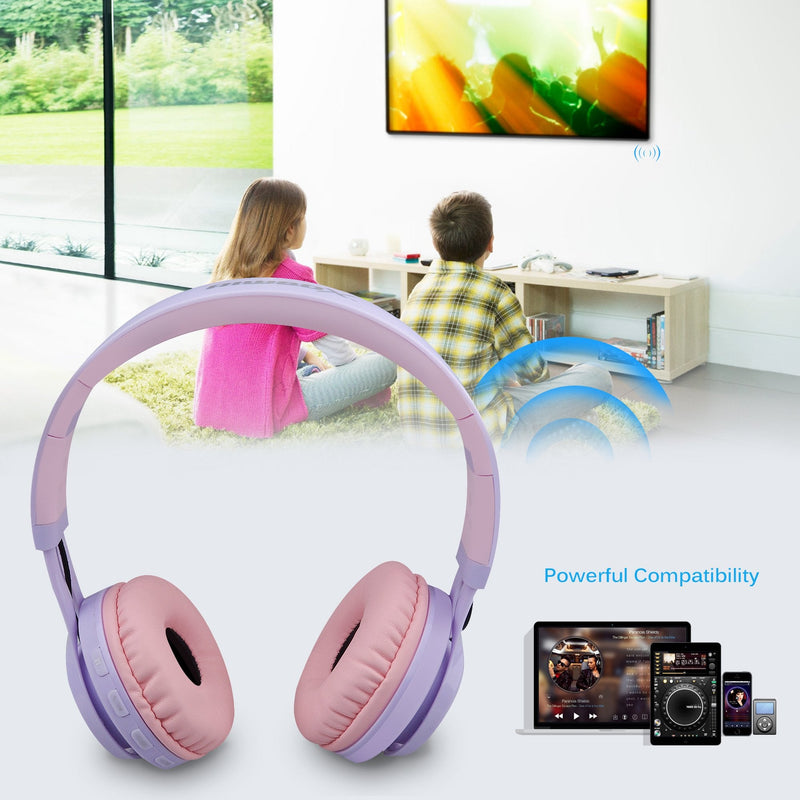 [Australia - AusPower] - Riwbox WT-7S Kids Bluetooth Headphones Light Up, Foldable Stero Wireless Headset with Microphone and Volume Control for PC/Tablet/TV/Travel (Purple) Purple 