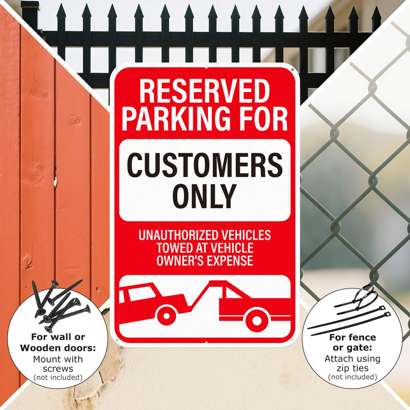 18" × 12" Customer Parking Only Sign Reflective Aluminum 2 Pack Unauthorized Vehicles Will Be Towed Signs Rust Free Metal Reserved Parking Signage for Business