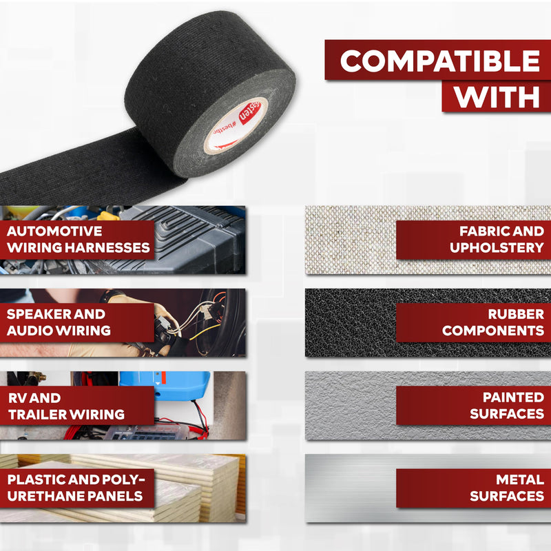 XFasten Wire Harness Tape 2 Inch x 50 ft Residue-Free Cloth Electrical Felt Tape for Automotive Wiring Loom Wrap, High Temp and Abrasion Resistant, Noise Dampening Insulation 2-Inch x 50-Feet (Single Pack) Black