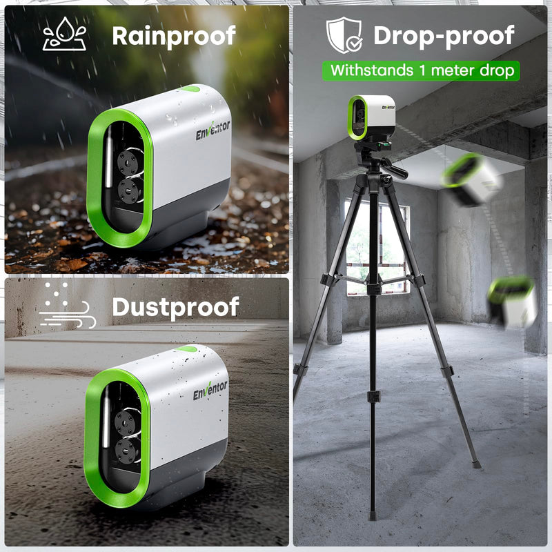 [Australia - AusPower] - Enventor Green Laser Level, Self Leveling Laser Level for Picture Hanging and Home DIY, Horizontal and Vertical Cross-Line Laser, Rotatable 360° Magnetic Holder, Pulse Mode, USB Charging 