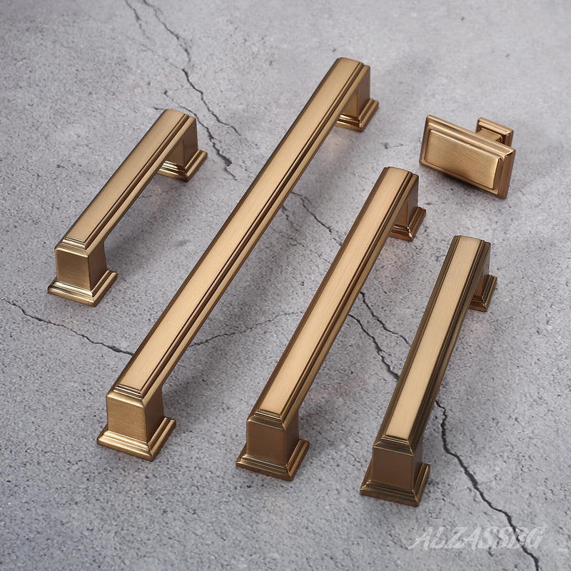 Alzassbg 10 Pack Champagne Bronze Cabinet Knobs, 1.3 Inch(32mm) Kitchen Cabinet Hardware Rectangle Knob for Cupboard and Drawer AL6072TGP