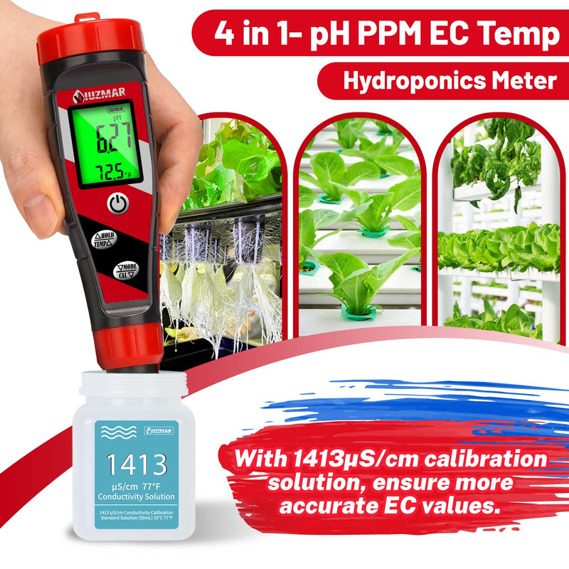 [Australia - AusPower] - pH Meter for Water Hydroponics Supplies - pH Up and Down Tester Digital PPM Meter EC Meter Combo for Home Growers – Accurate pH Tester TDS EC Reader for Hydroponics 4 in 1 meter with calibration 
