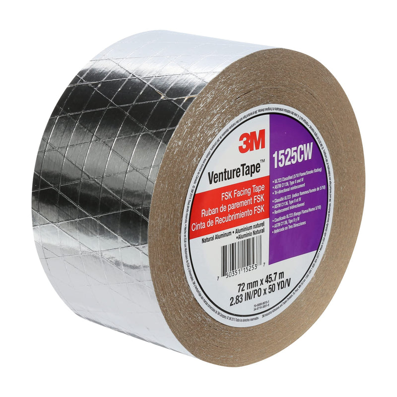 3M Venture Tape FSK Facing Tape 1525CW, Pressure Sensitive, Cold Weather Adhesion, Foil, Scrim, Kraft, UL723 Classified, 2.83 in x 50 Yd (Pack of 1)