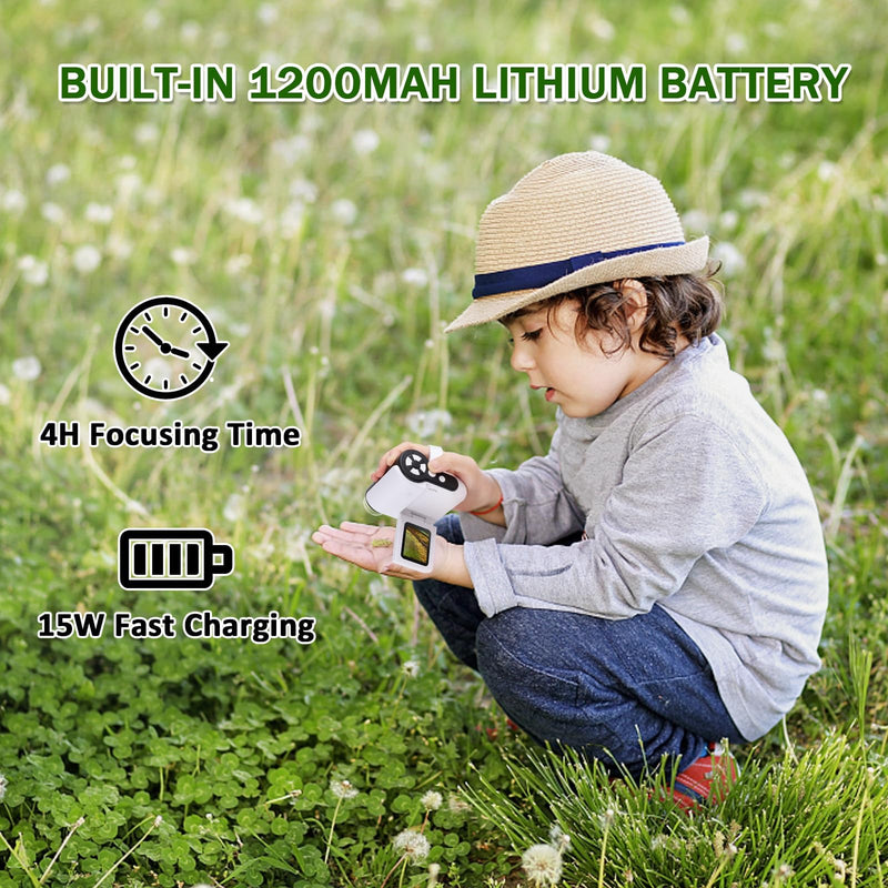 [Australia - AusPower] - Pocket Microscope for Kids, 1000X Handheld Kids Microscope with 6 Adjustable LED Lights, 2'' LCD Screen Mini Portable Microscope for Kids, 32GB SD Card Including Back to School Supplies White 