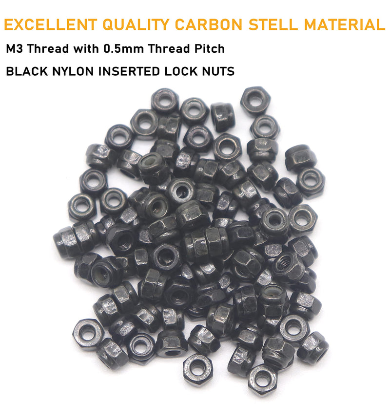 [Australia - AusPower] - binifiMux 50Pcs M3-0.5mm Black Zinc Plated Nylon Lock Nuts Inserted Hex Self Clinching Nuts for RC modeling 