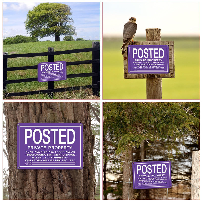 Tandefio 8 Pcs No Trespassing Signs Private Property-10x14 Inches Rust-Free Aluminum Signs-UV Printed, Reflective, Weatherproof for Outdoor,Indoor Use,Purple Purple 10 x 14 Inches Horizontal