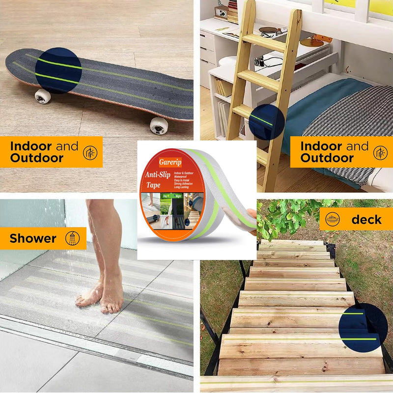 Anti Slip Tape, Griptape, Transparent Grip Tape Non-Slip Adhesive Tape Indoor/Outdoor Stair,Tubs, Boats, Safety Grip Tape Non Skid Roll for Stair Steps (#03Clear with Glow in Dark, 2 Inch x 35 Feet) #03Clear with Glow in Dark
