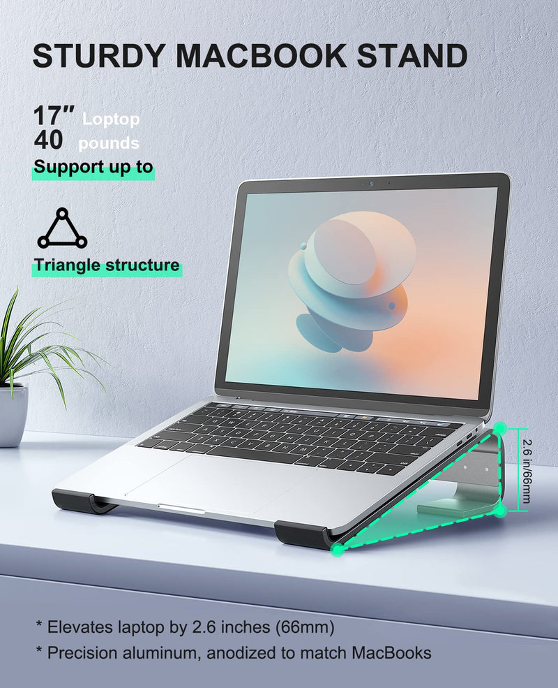 [Australia - AusPower] - Soqool Laptop Stand for Desk, Ergonomic Detachable Laptop Riser, Aluminum MacBook Stand, Compatible with 12-17'' All Laptops Such as MacBook Pro/HP/Dell/Lenovo, Black 