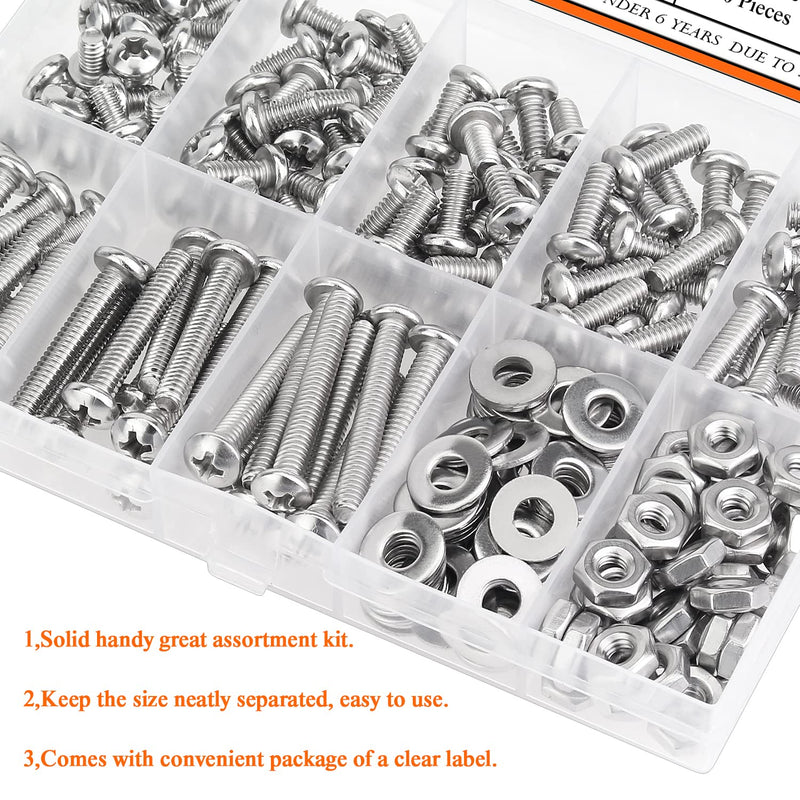 [Australia - AusPower] - 200 Pieces #8-32 Phillips Pan Head Machine Screws Nuts Washers Assortment Kit, Coarse Thread, Fully Machine Threaded, 304 Stainless Steel 