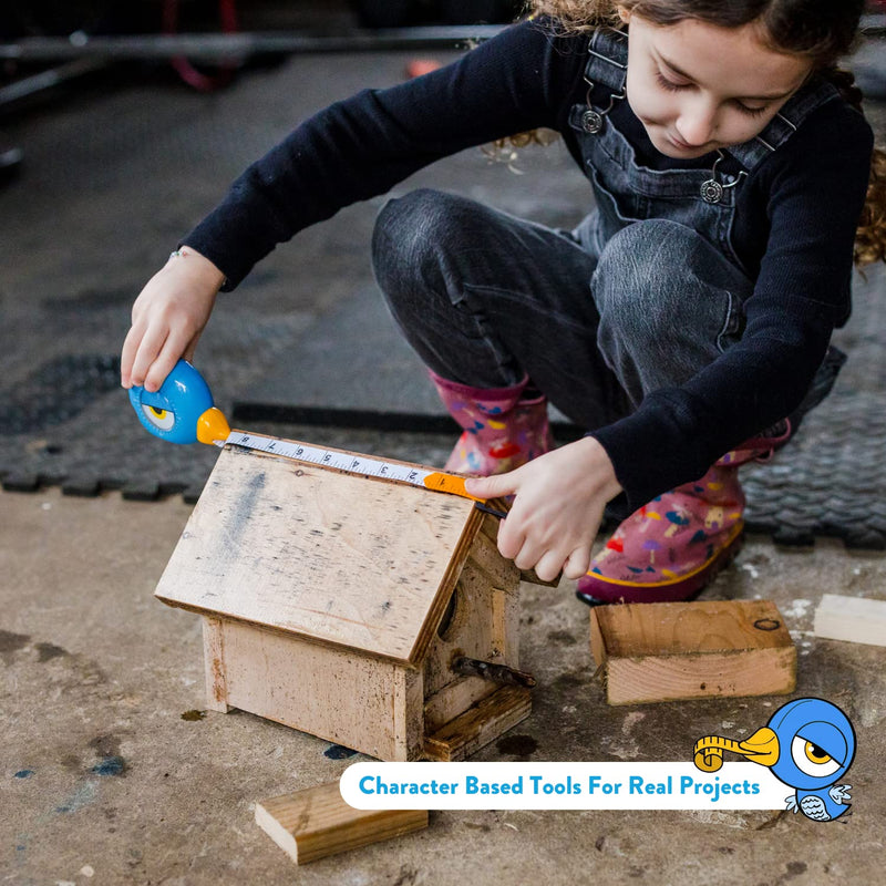 [Australia - AusPower] - 8Ft Animal Shaped Kids Tape Measurer, Fun Level and Protractor Angle Finder, Educational Children's Tools, Small Measuring Tapes for Learning Early Math Skills, Ages 3 and up, Blue Bird 