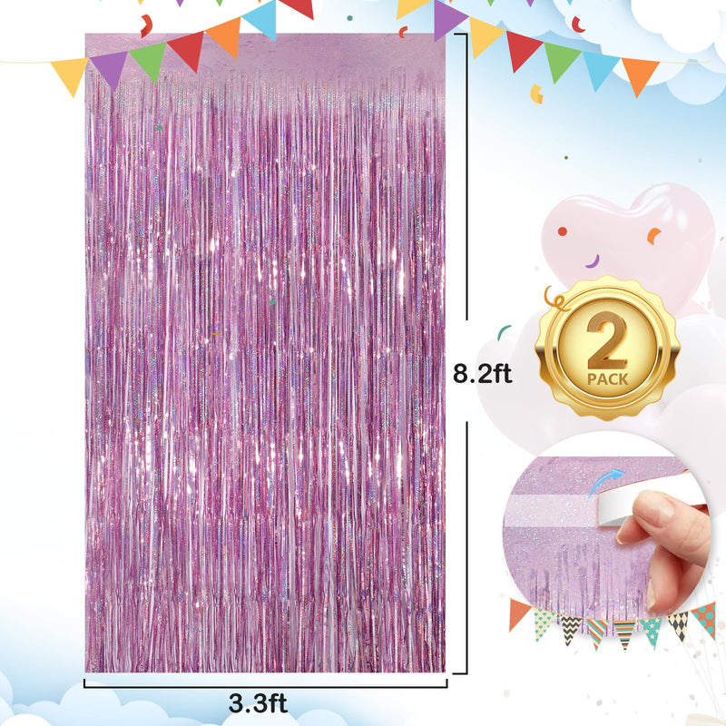 [Australia - AusPower] - Glitter Pink Party Streamers 2Pack Glitter Foil Fringe Curtain 3.3 x 8.3ft Pink Party Decor Photo Booth Streamers Metallic Tinsel Door Streamer for XmasThanksgiving Engagement Party Decors Streamers Laser Pink Streamer 