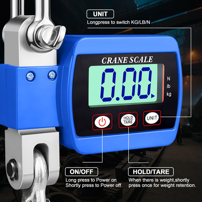 Crane Scales 500 kg Digital Hanging Scales Electronic Wild Scales Industrial Hanging Scales Portable LCD Pull Scale with Hook Blue