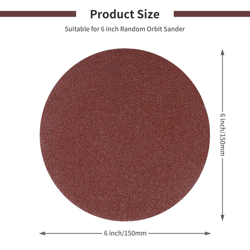150 mm Eccentric Sandpaper 60/100/150/320/600 Grit, 150 mm Sanding Discs 6 Inch Sanding Sheets for Wood Materials, Chipboard, Metal, Wood (Pack of 50) Ø 150mm