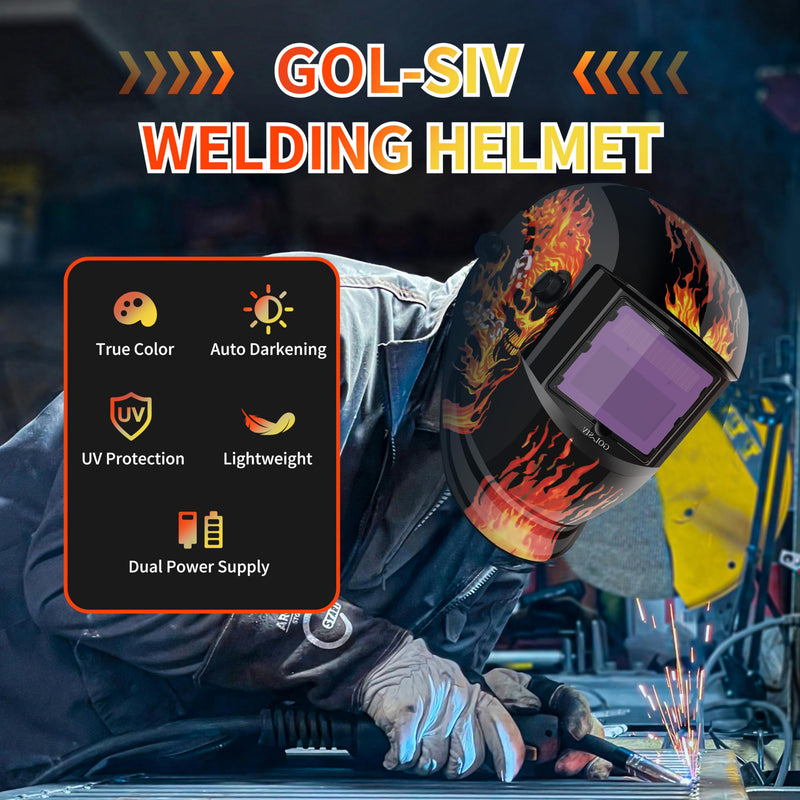Welding Helmet Auto Darkening - True Color Wide View Welding Shield - 0.1ms Response Time- Optical Grade 1/1/1/1 - Adjustable Wide Shade for SMAW, MIG, TIG, GTAW-Lightweight for Extended Wear VH107 Flame[basic Version]