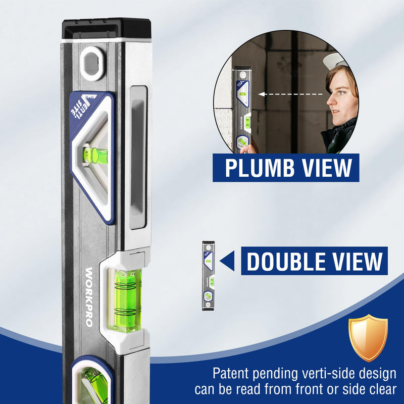 [Australia - AusPower] - WORKPRO Magnetic Torpedo Level Verti. Site 4 Vial and 10 Inch Torpedo Level 