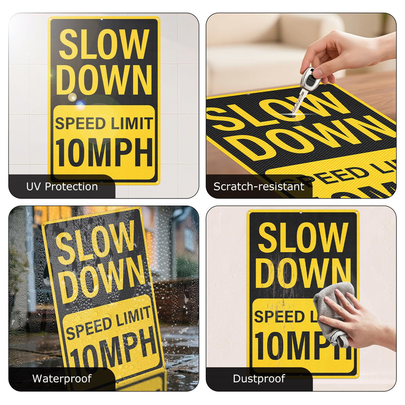 Slow Down Speed Limit 10 MPH Sign 12 x 18 Inches Reflective Aluminum Metal Traffic Sign Rust-Free Warning Signs for Driveway Parking Lots Neighborhoods Campground 2 Pack Yellow