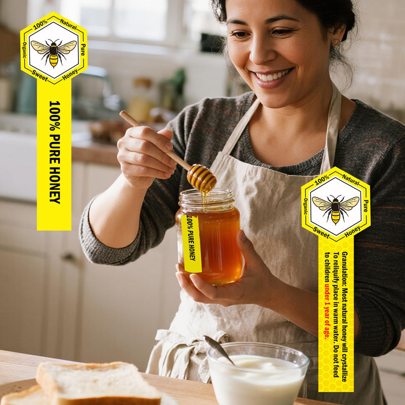 SMARSTICKER Tamper Proof Pure Honey Stickers 1.5 x 4 Inches Tamper Evident Seals Labels Honey Label Stickers for Honey Jars Bottle Lid Labels Tamper Proof Honey Labels Pure Honey Labels (Honey Bee) Honey Bee