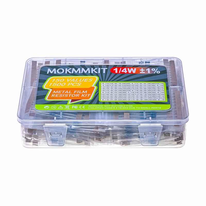 [Australia - AusPower] - 150 Values 1500 Pieces Metal Film Resistor Kit, 0 Ohm-10M Ohm, 1/4W 1% RoHS Compliant Resistors Assortment Kit, 0.25 Watt Plug-in Resistor Element Packaging 