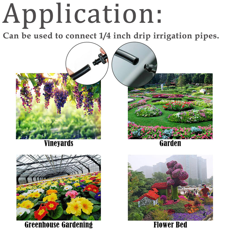 220PCS 1/4" Drip Irrigation Kit Barbed Connectors, Straight Barb, Tee, Single Barb, End Plug, Elbow, 4 Way Coupling Irrigation Fittings for Garden Lawn Flower Pot 220pcs