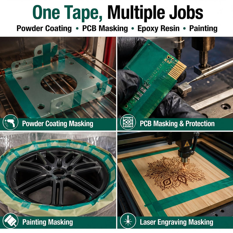 6 Pcs High Temp Tape Total 648 ft Green Pet Heat Resistant Masking Tape Sublimation Silicone Adhesive No Residue 392°f for DIY Epoxy Resin Powder Coating Circuit Board(1" 2" 4") 1" 2" 4"