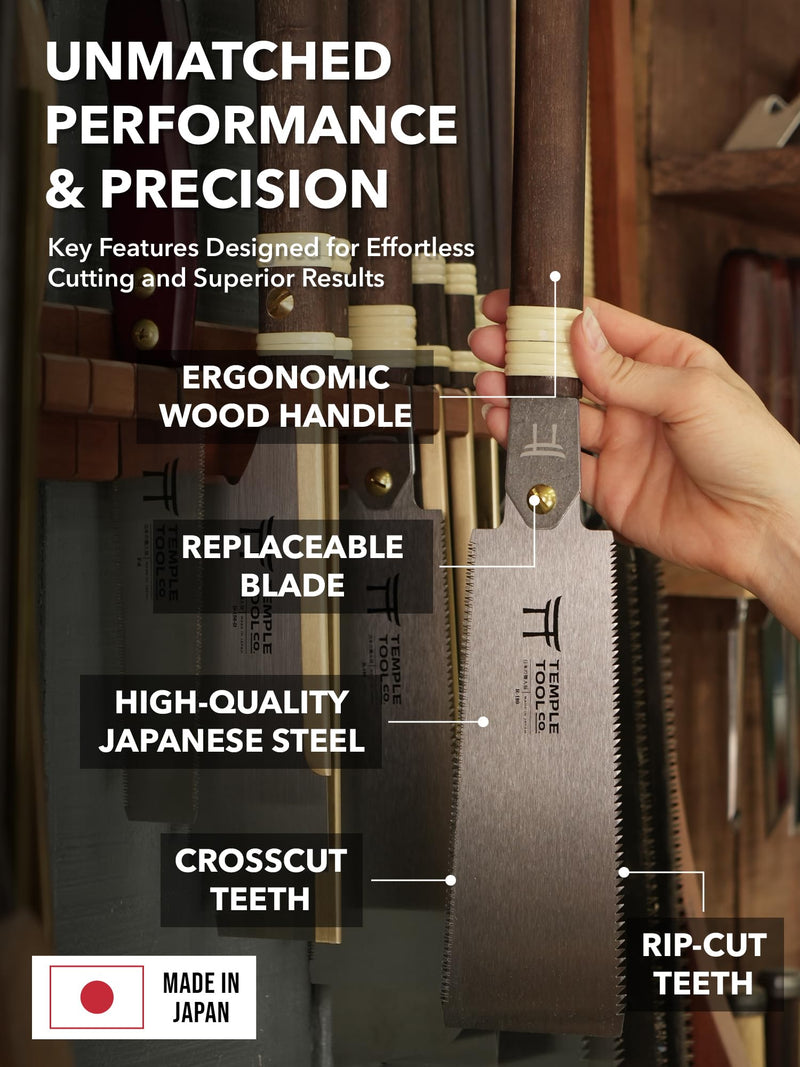 Japanese Pull Saw - 7 Ryoba Hand Saw with Rip-cut and Crosscut - for Dovetails, Tenons, Joinery, Cutting Boards to Length & Width- Temple Tool Co. Japanese Pull Saw 7