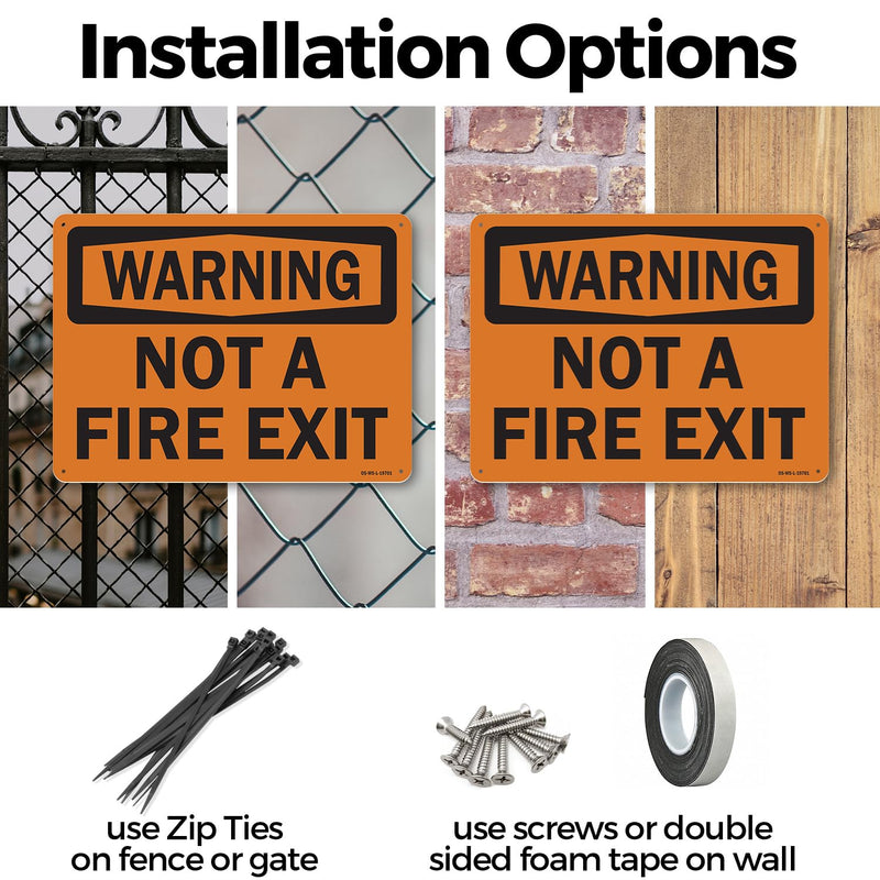 Not A Fire Exit OSHA Warning Rigid Plastic Sign 14 Inch x 10 Inch - 5 Pack 5 Pack of 14" x 10"