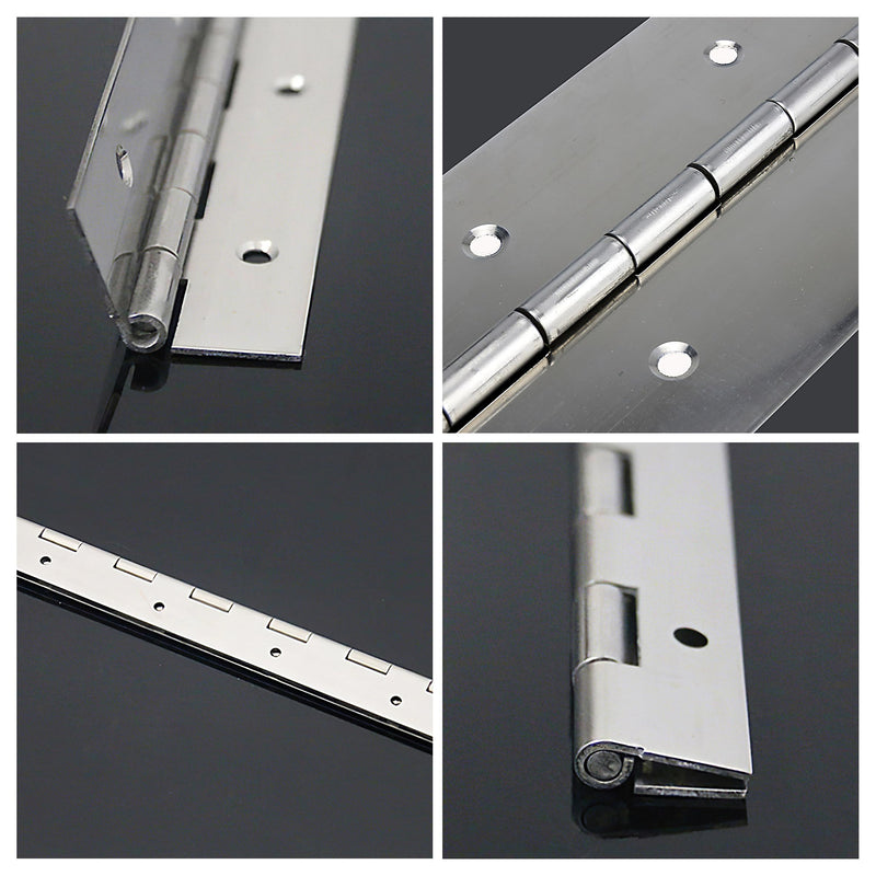 [Australia - AusPower] - 4pcs 12inch Piano Hinge, Stainless Steel Continuous Hinge, Piano Hinges Heavy Duty with 48pcs Screws for Cabinets Boat Marine Door DIY Woodworking Storage Box Hatche Furniture Hardware Silver 