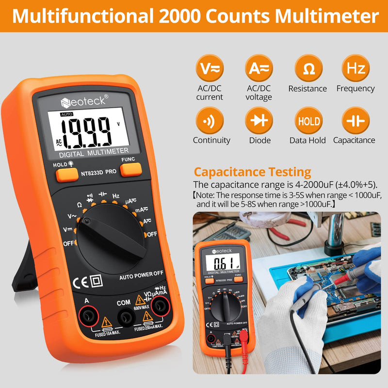 [Australia - AusPower] - Neoteck Professional Electricial Kit: 2000 Counts Auto Ranging Multimeter & 6000 Counts Pen Type Multimeter with Backlit LCD, Phase Sequence Detection, Audible Continuity, Capacitance Frequency 
