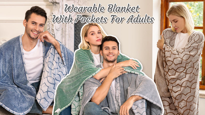 Bcareself Double-Sided Wearable Blanket Ultra Soft Flannel Shawl Blanket, Reversible Blanket,with Pockets, for Women and Men Modern Forest Green
