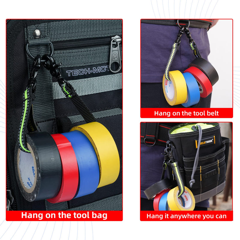 MELOTOUGH Tape Thong Electrical Tape Holder with Snap Hooks Electrician Tape Strap for Tool Belt, Tool Pouch(Lime 2pcs) 2 packs Reflective Green 2pcs