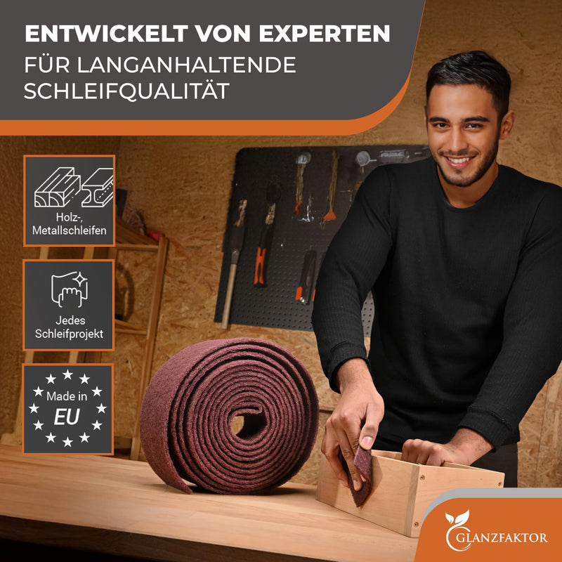 [Australia - AusPower] - GLANZFAKTOR Sanding Fleece Roll 5 m x 100 mm Grain 240 - Versatile Sanding Fleece Metal, Wood, Varnish, Stainless Steel - Ideal Sanding Pad, Sanding Sponge for Professional Applications 5 m P240 