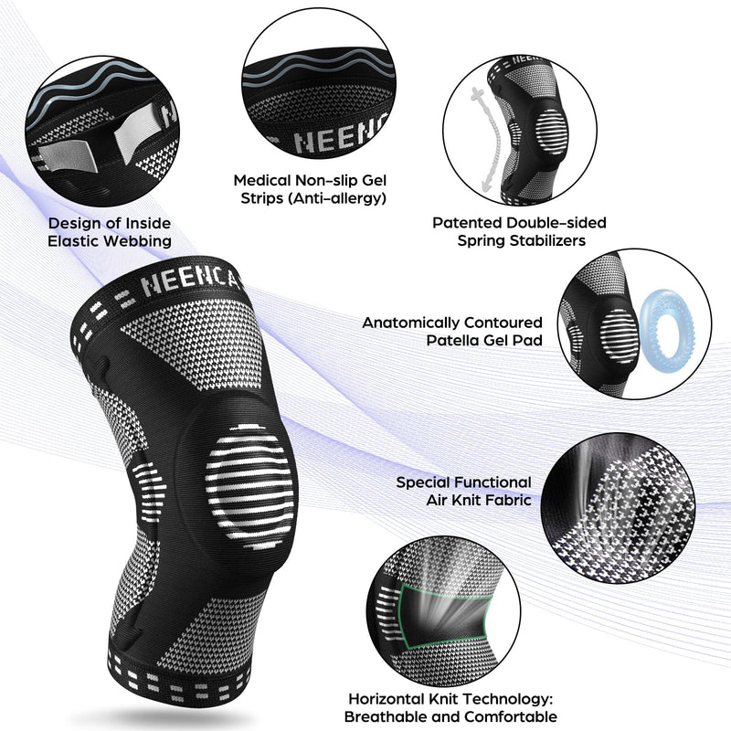 [Australia - AusPower] - NEENCA Professional Knee Brace for Pain Relief, Medical Knee Support with Patella Pad & Side Stabilizers, Compression Knee Sleeve for Meniscus Tear, ACL, Joint Pain, Runner, Workout - FSA/HSA Eligible Large Black 