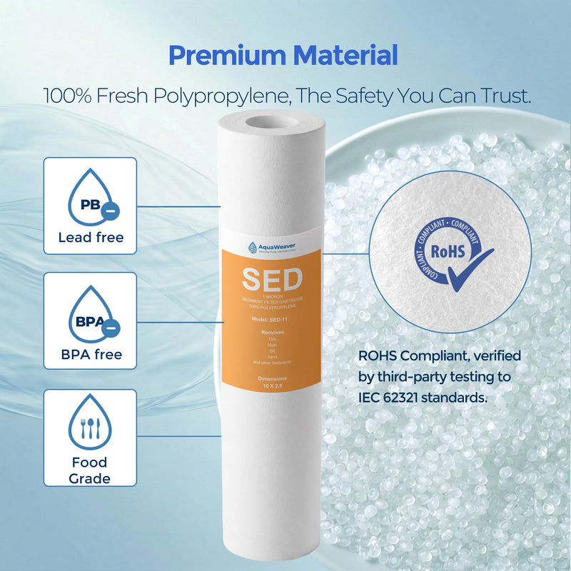 1 Micron Whole House Sediment Filter 10 x 2.5 for RO & Well Water Filters Replacement Cartridges Compatible with AP110, WHKF-GD05, WFPFC5002, CFS10, 6 Pack