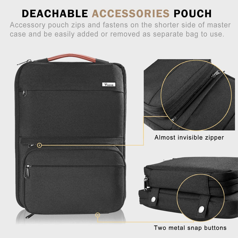 [Australia - AusPower] - Voova Laptop Sleeve Case 15.6 Inch Compatible with MacBook Pro 15, New MacBook Pro 16 M1 Pro/Max, 15-16" Microsoft Hp Lenovo Dell Acer Asus, 2 in 1 Waterproof Computer Bag with Detachable Pouch, Black 15-16 Inch (15.7 x 11.8 x 1.2 in) 