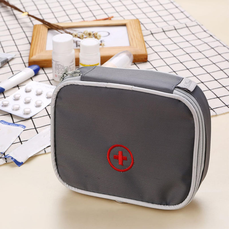 Medicine Bag, Grey Travel Pharmacy Bag, First Aid Bag, Emergency Bag, Empty First Aid Bag, Medicine Bag, Travel, Square Organiser, for Office, Home, Travel (Grey)