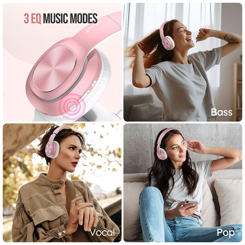 [Australia - AusPower] - Wireless Bluetooth Headphones Over Ear, 80H Playtime, 3EQ Sound Modes, HiFi Stereo Headphones with Deep Bass, Foldable Bluetooth 5.3 Headphones for Smartphone/PC/Computer-Rose Gold Rose Gold 