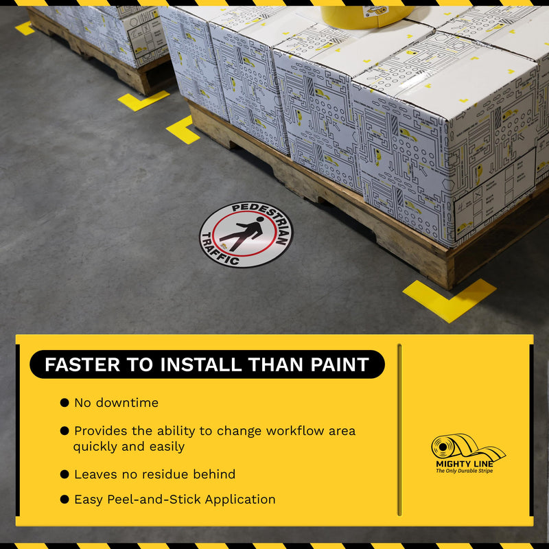 Mighty Line Pedestrian Traffic Crossing Walkway Floor Sign for Safety, Caution, Warning, Heavy-Duty, Peel and Stick, Adhesive, Industrial Quality, 12" Pedestrian Traffic 12 inches