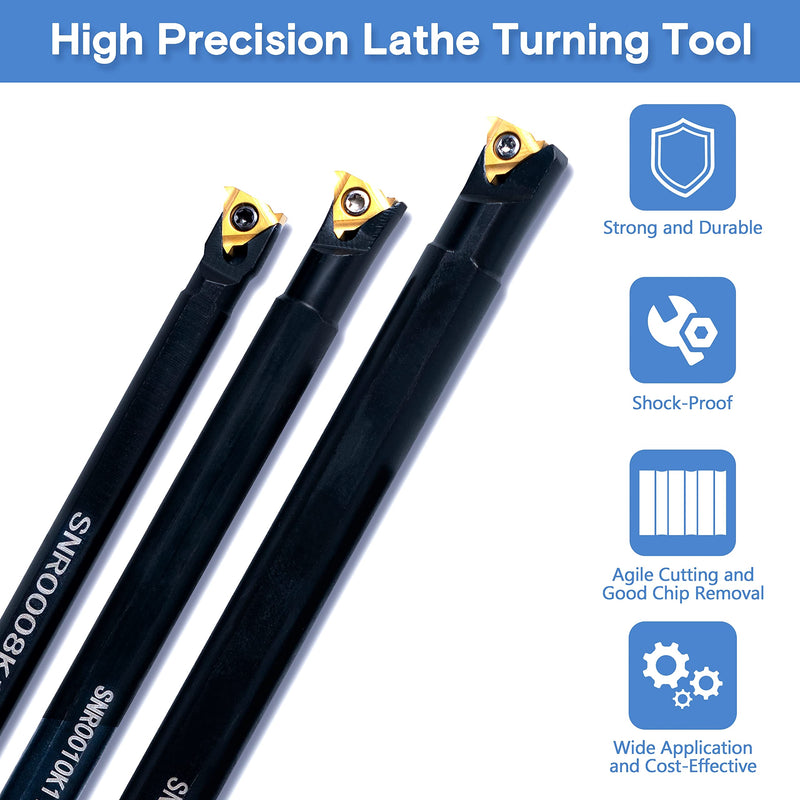 [Australia - AusPower] - Lathe Threading Tool Turning Holder - Boring Bars SNR0008K11 / SNR0010K11 / SNR0012M11 with 3 Indexable Carbide Inserts 11IR A60 for Lathe Turning Tool Cutting Tool… SNR0008/0010/0012 boring bars+3pcs inserts 