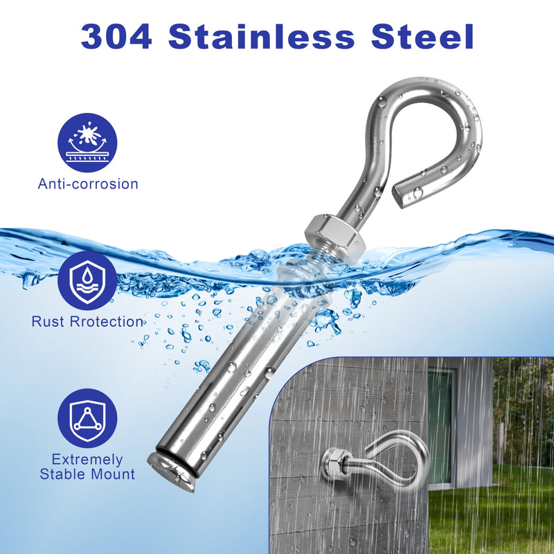16 Pack 5/16" X 4-3/16" Expansion Eye Bolt,Concrete Eyebolt Anchors,Heavy Duty 304 Stainless Steel Eyebolt Anchors for Concrete Wall (16, M8x106mm（5/16" X 4-3/16"）) M8x106mm（5/16" X 4-3/16"） 16