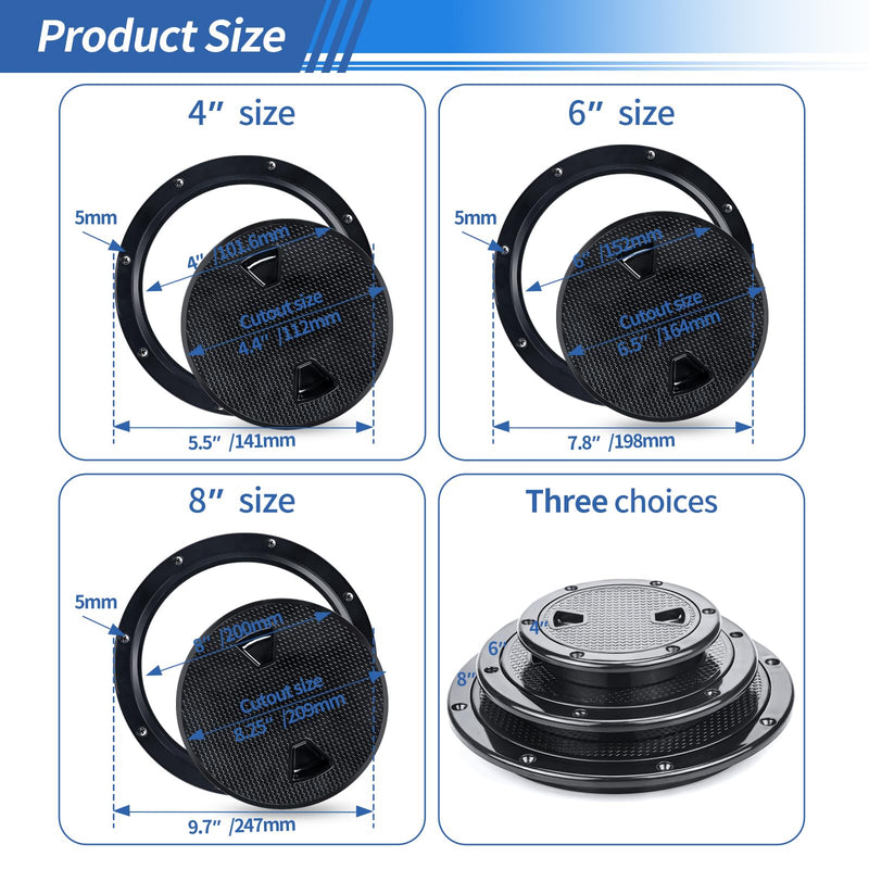 Hoffen Boat Hatch, 4" 6" 8" Round Non Slip Inspection Hatch w/Detachable Cover for Marine Boat Yacht Black 8 Inch