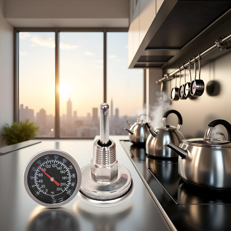 [Australia - AusPower] - Silver Temperature Probe Meter Gauge, Dial Thermometer NPT, Stainless 1/4 NPT Thermometer for Boiler Tea Pot Kettle -10-100℃/0-220ºF Thread Joint, Dial Thermometers 