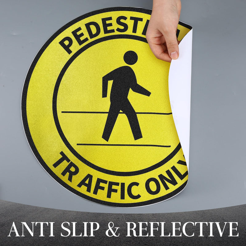 5 Pack Reflective Pedestrian Traffic Only Sticker Sign 17 Inch Round Pedestrian Safety Caution Sign Peel and Stick Adhesive Vinyl Anti-slip Floor Sticker